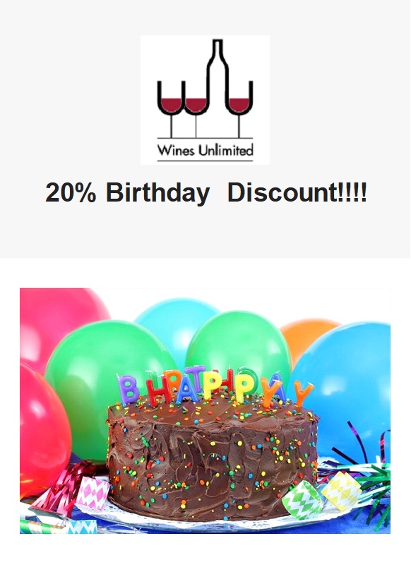 Wines Unlimited offers Birthday Month Discount